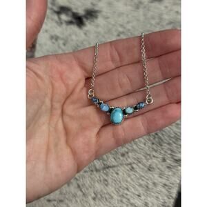 Sterling Silver Golden Hills & White Water Turquoise 5 Stone V Bar Necklace